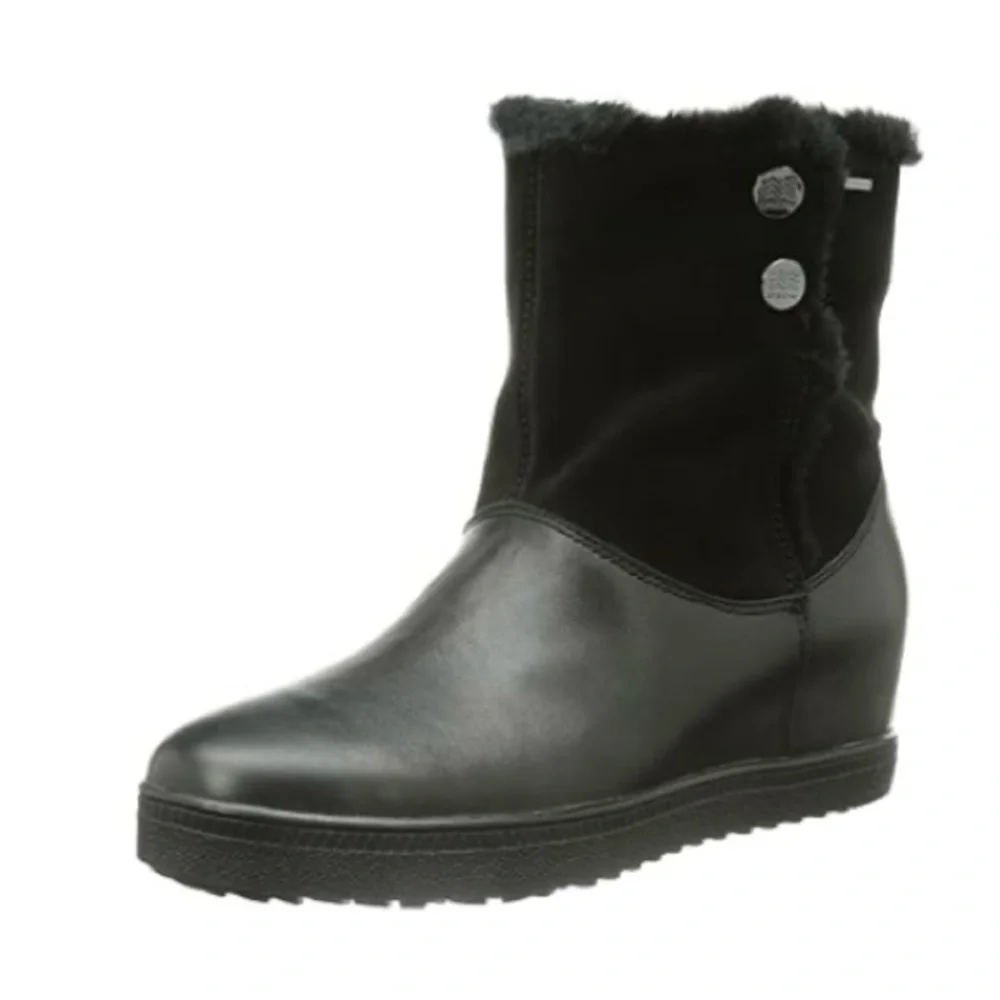 Geox Black Wedge Waterproof Black Leather Winter Boots